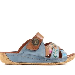 Leather Mule Sandals - Denim-Tan