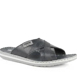 Leather Mule Sandals - Navy