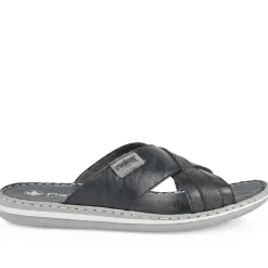 Leather Mule Sandals - Navy
