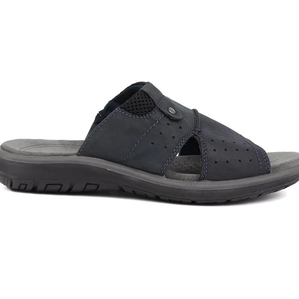 Leather Mule Sandals - Navy