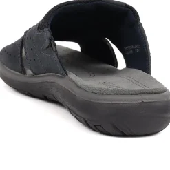 Leather Mule Sandals - Navy