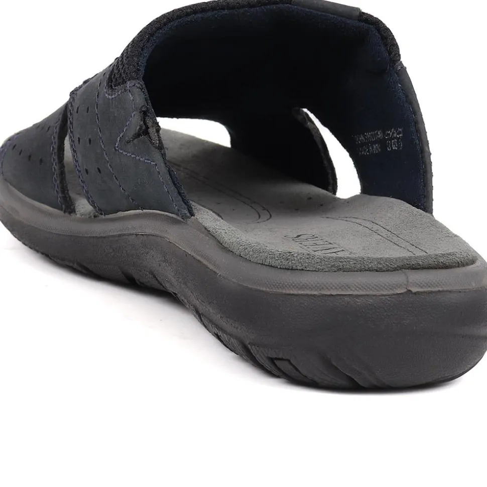 Leather Mule Sandals - Navy