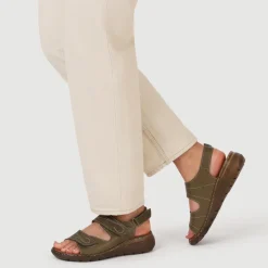 Leather Multi-Touch-Fasten Sandals - Khaki