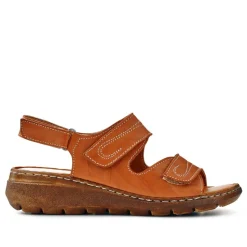 Leather Multi-Touch-Fasten Sandals - Tan