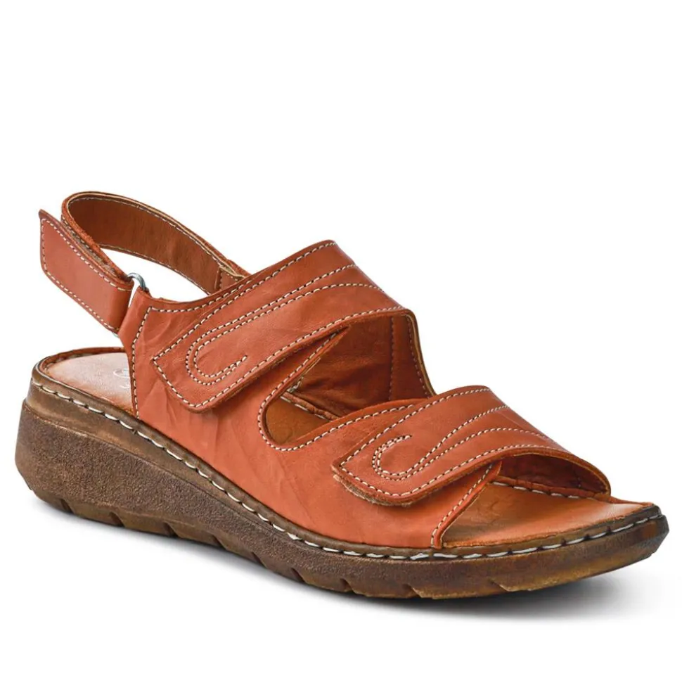 Leather Multi-Touch-Fasten Sandals - Tan