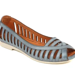 Leather Open-Toe Ballet Flats - Denim