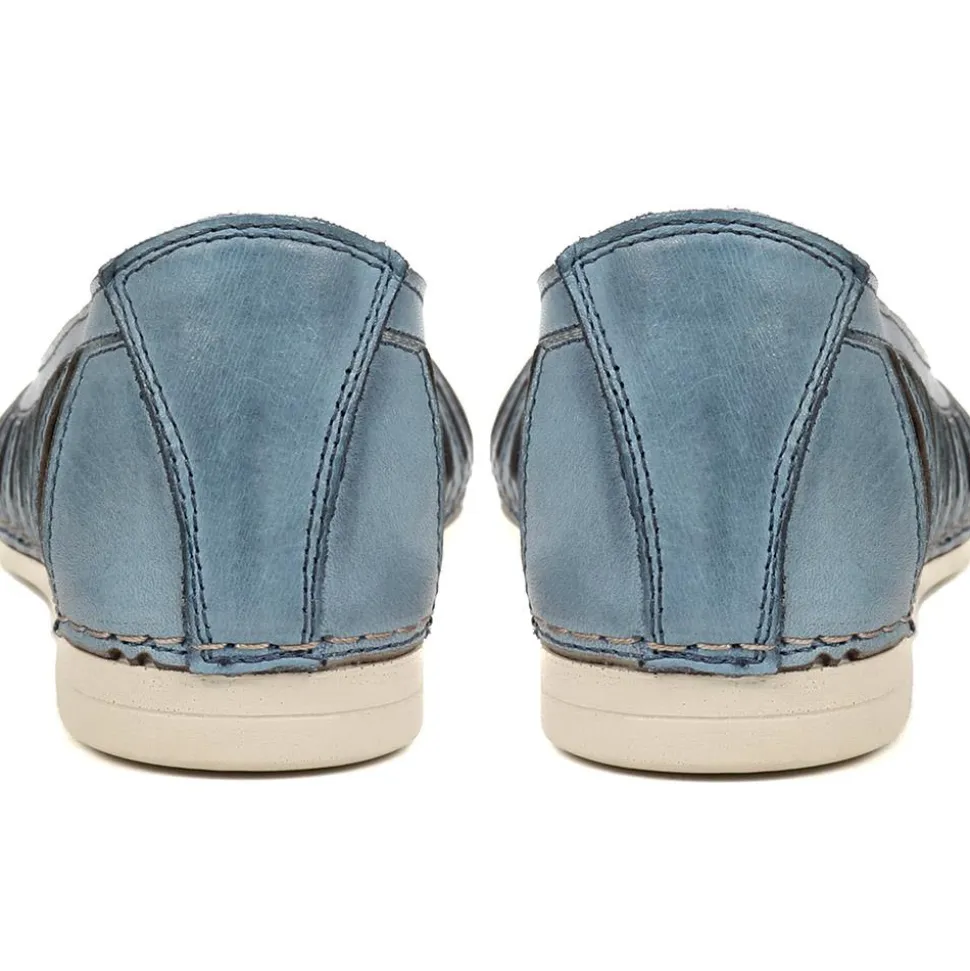 Leather Open-Toe Ballet Flats - Denim