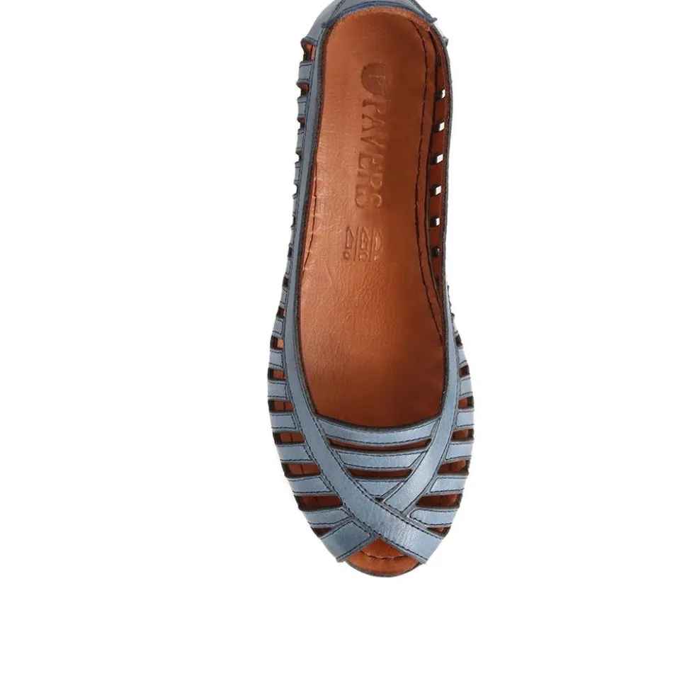 Leather Open-Toe Ballet Flats - Denim