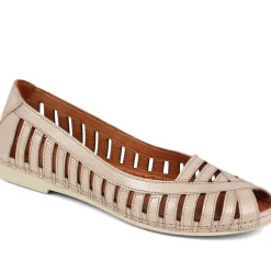 Leather Open-Toe Ballet Flats - Soft Gold
