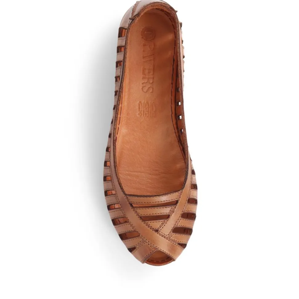 Leather Open-Toe Ballet Flats - Tan