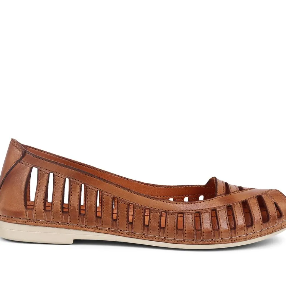 Leather Open-Toe Ballet Flats - Tan