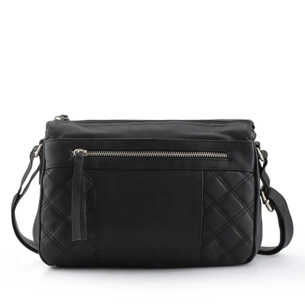 Leather Quilted Crossbody Bag - Black