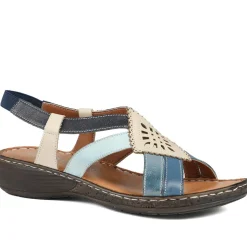 Leather Slingback Sandals - Blue Multi