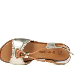 Leather Slingback Wedge Sandals - Gold