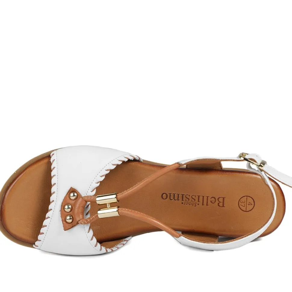 Leather Slingback Wedge Sandals - White-Tan