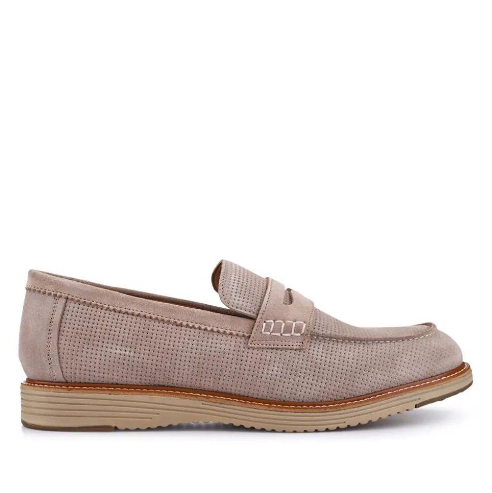 Leather Slip-On Casual Shoes - Beige