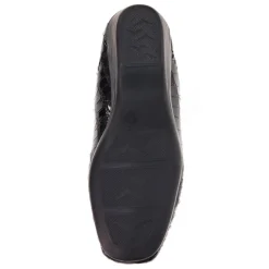 Leather Slip-On Heeled Shoes - Black Croc