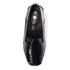 Leather Slip-On Heeled Shoes - Black Croc