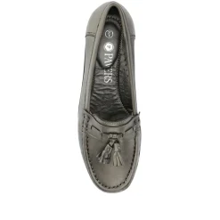Leather Slip-On Loafers - Pewter