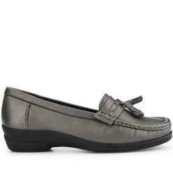 Leather Slip-On Loafers - Pewter