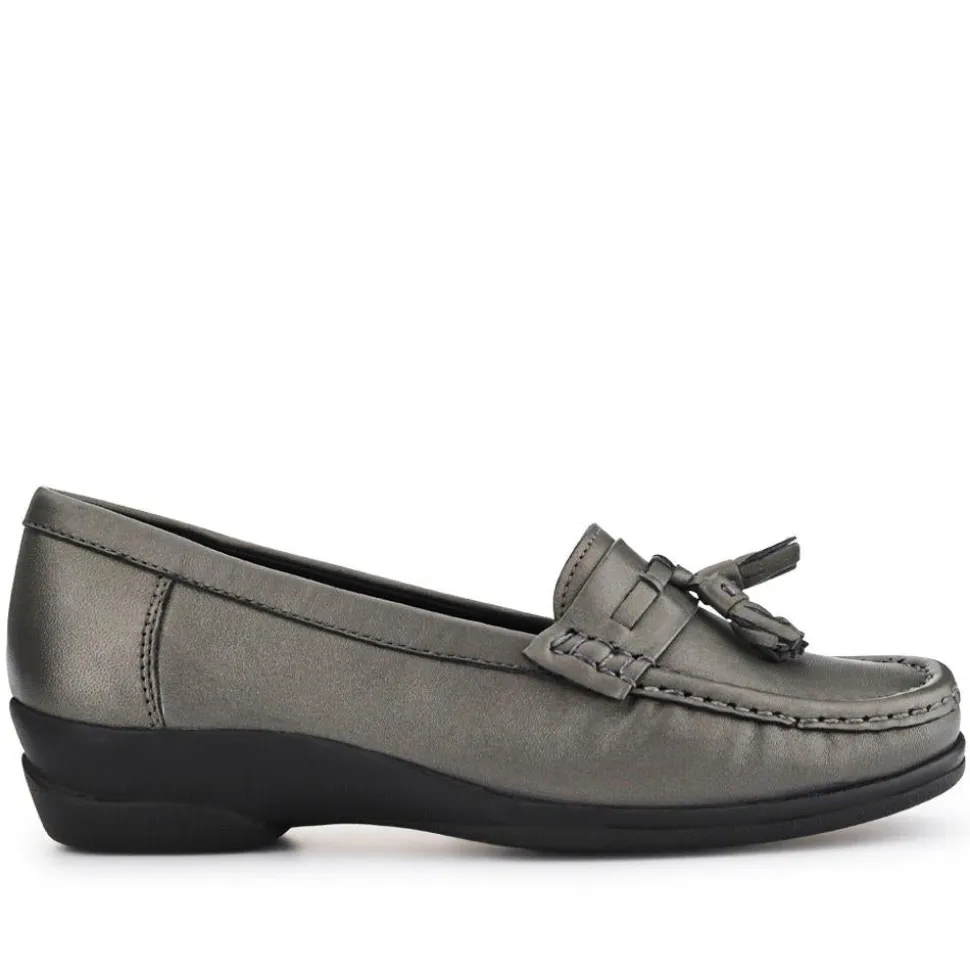 Leather Slip-On Loafers - Pewter