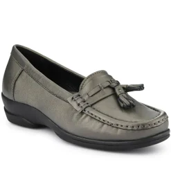 Leather Slip-On Loafers - Pewter