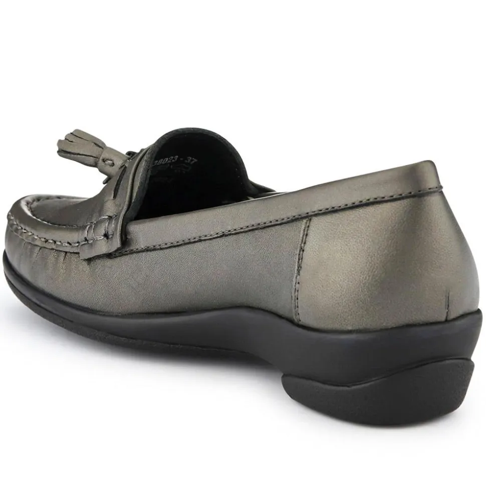 Leather Slip-On Loafers - Pewter