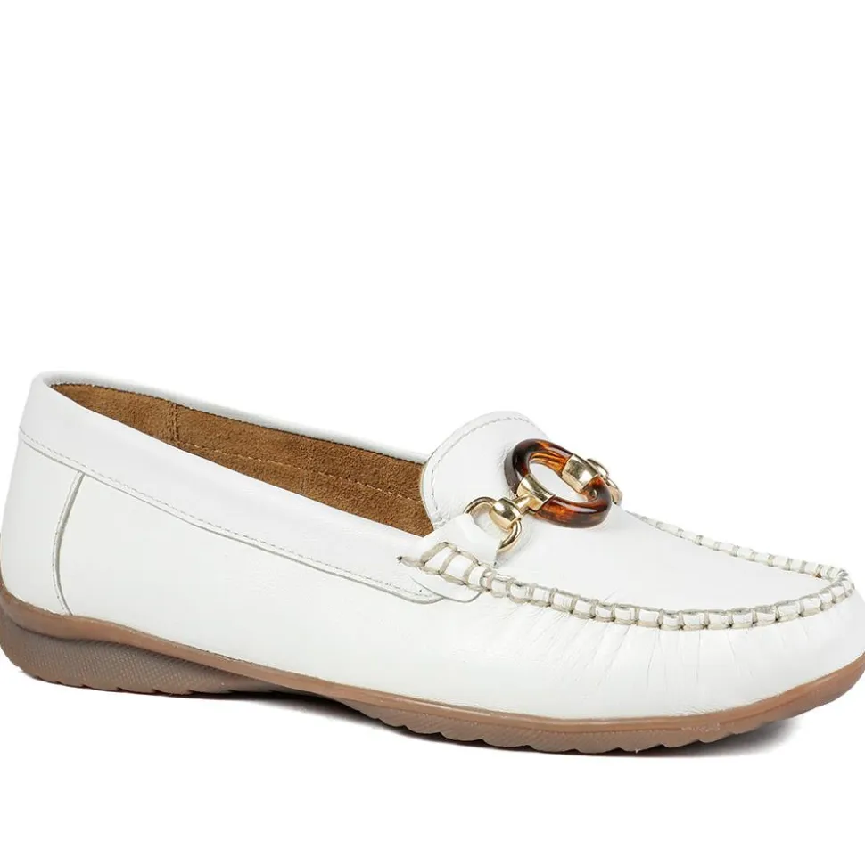 Leather Slip On Moccasin Shoe - White