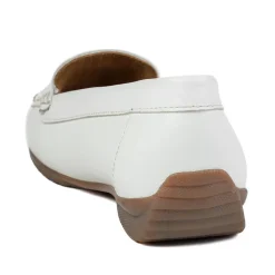 Leather Slip On Moccasin Shoe - White