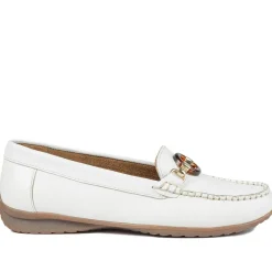 Leather Slip On Moccasin Shoe - White