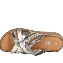 Leather Slip On Mule Sandals - Metallic