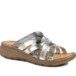 Leather Slip On Mule Sandals - Metallic