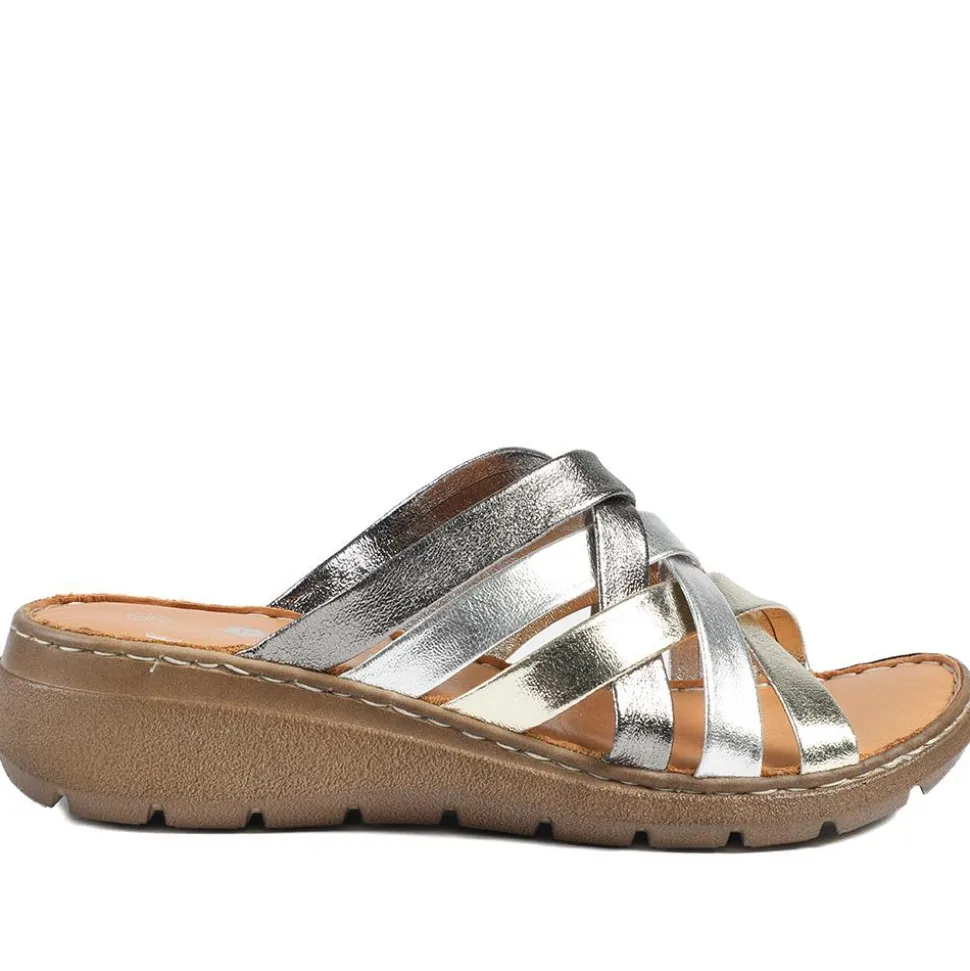 Leather Slip On Mule Sandals - Metallic