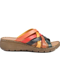 Leather Slip On Mule Sandals - Multi