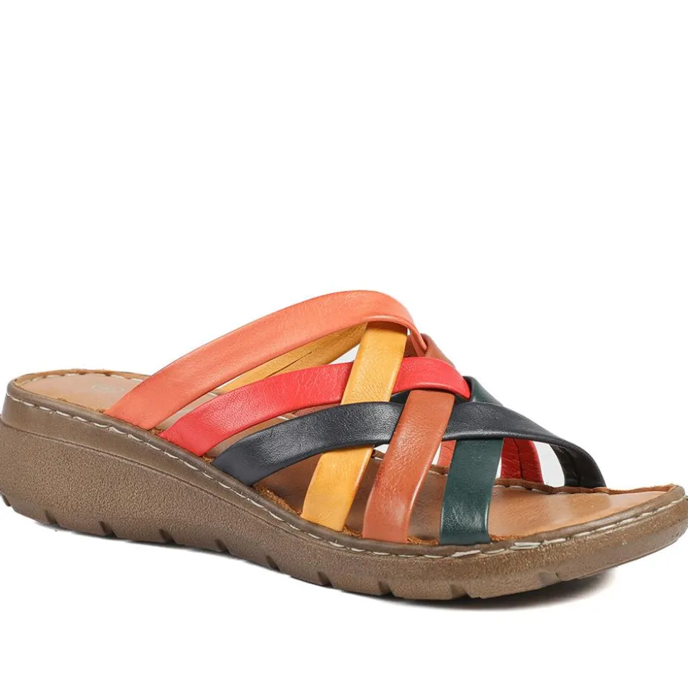 Leather Slip On Mule Sandals - Multi