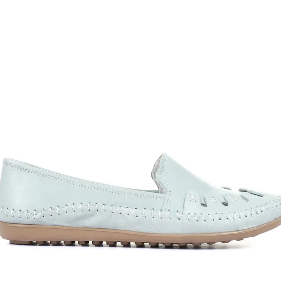 Leather Slip-On Pumps - Pale Blue