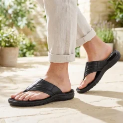 Leather Slip On Sandals - Black