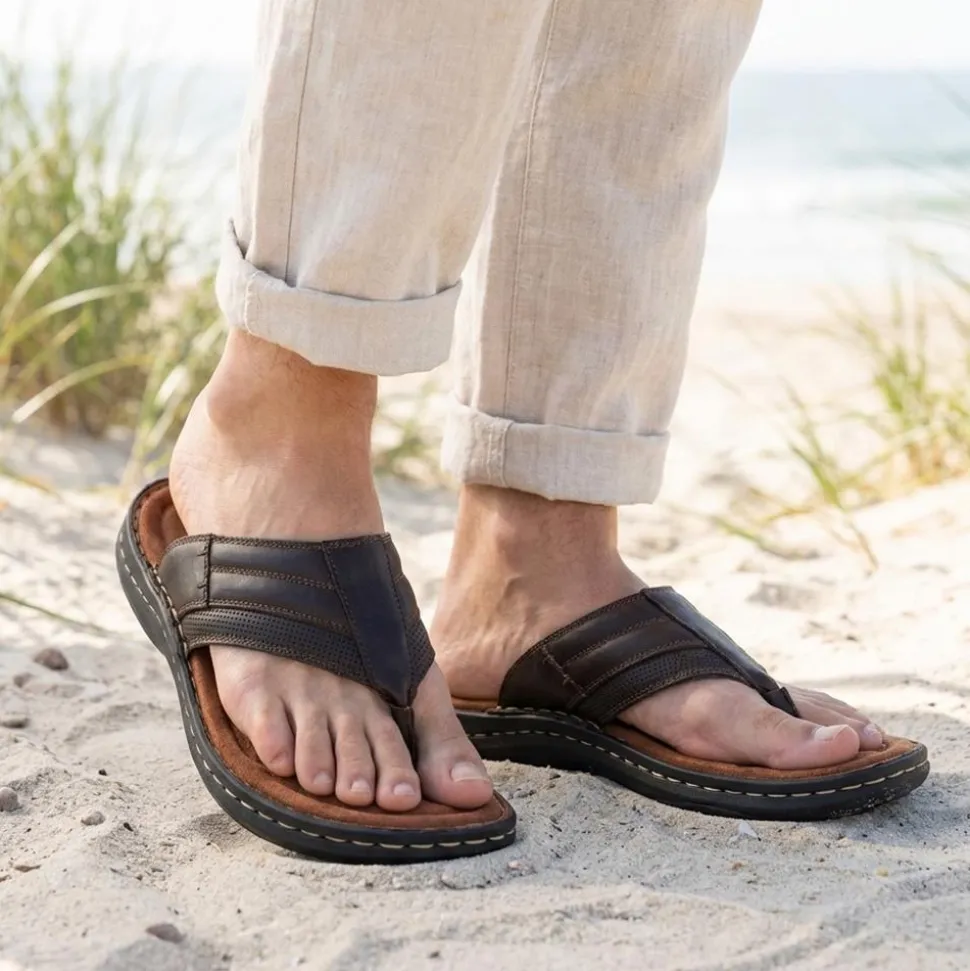 Leather Slip On Sandals - Dark Brown