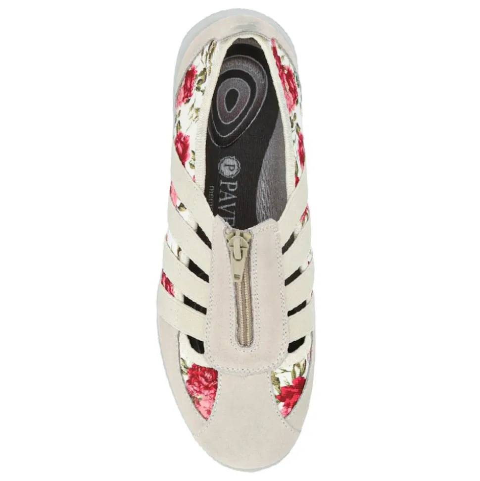 Leather Slip-On Shoes - Beige-Floral