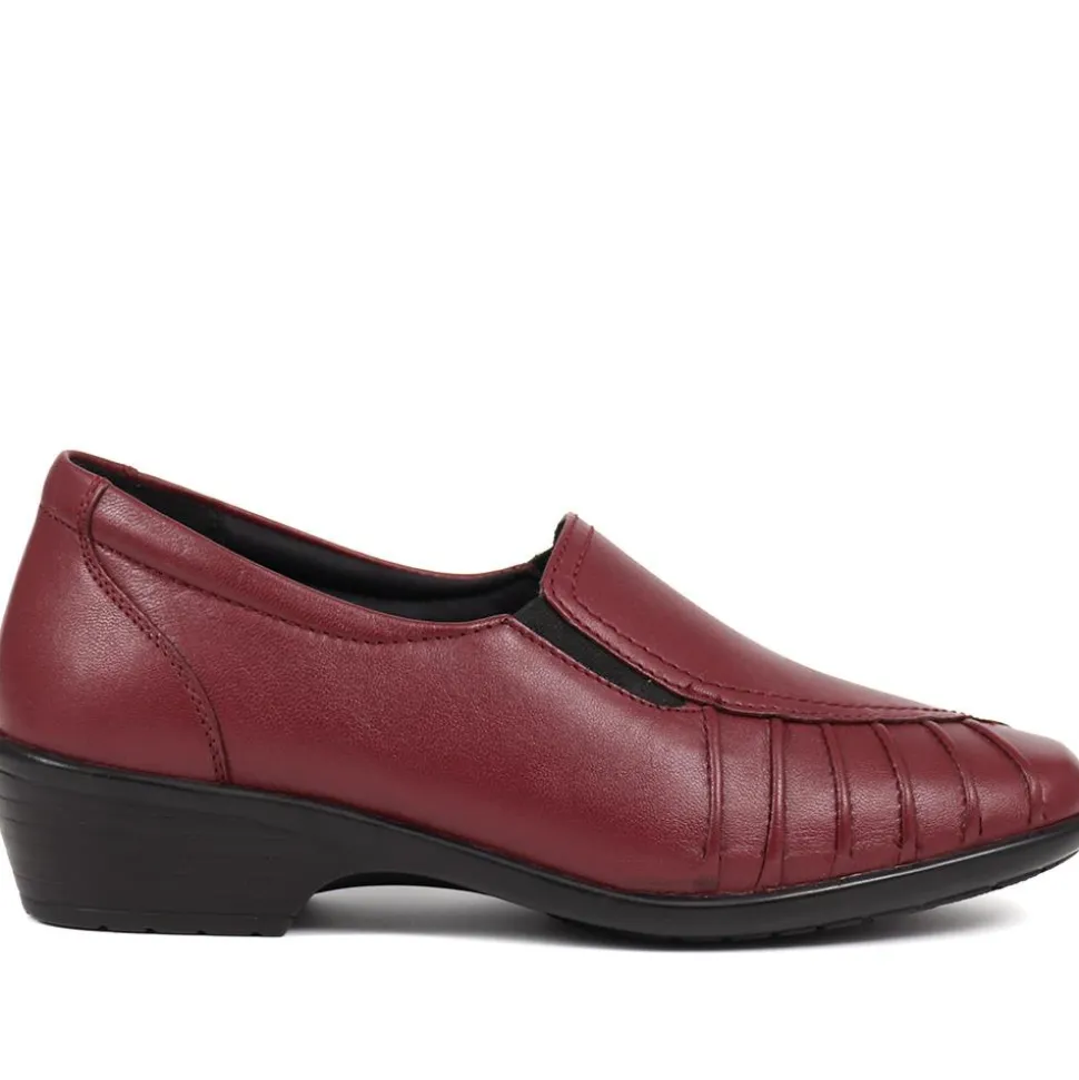 Leather Slip On Shoes - Burgundy