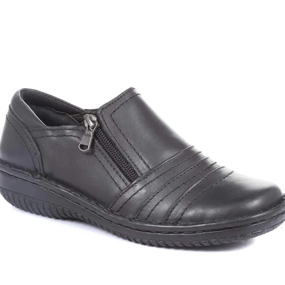 Leather Slip On Shoes for Women - Black