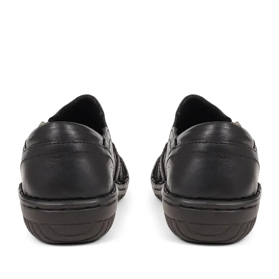 Leather Slip On Shoes for Women - Black