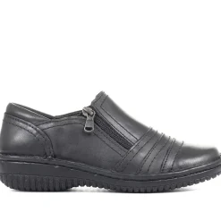 Leather Slip On Shoes for Women - Black