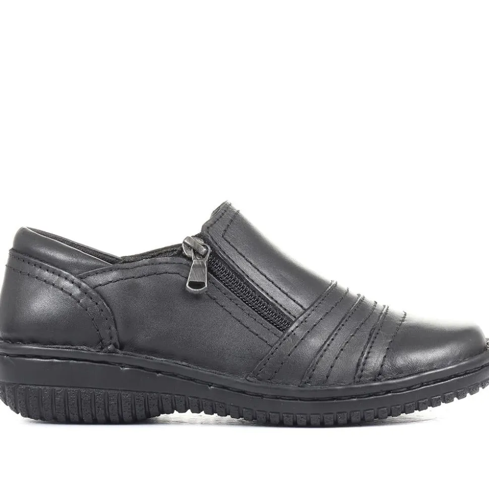 Leather Slip On Shoes for Women - Black
