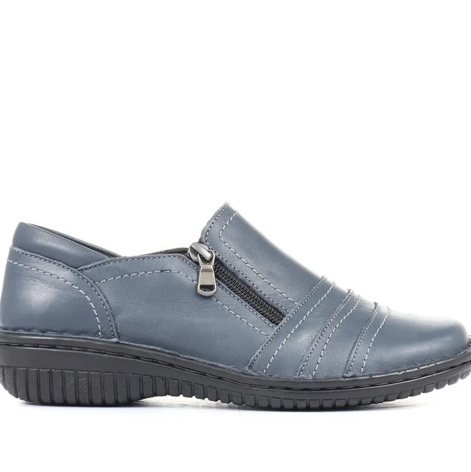 Leather Slip On Shoes for Women - Navy