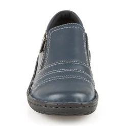 Leather Slip On Shoes for Women - Navy
