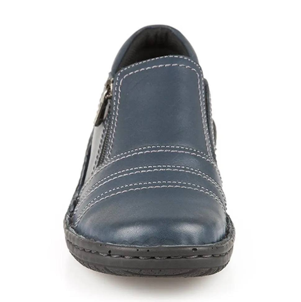 Leather Slip On Shoes for Women - Navy
