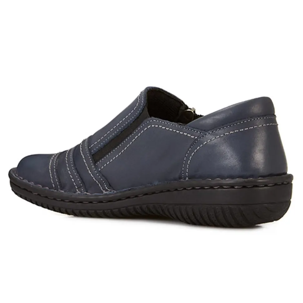 Leather Slip On Shoes for Women - Navy