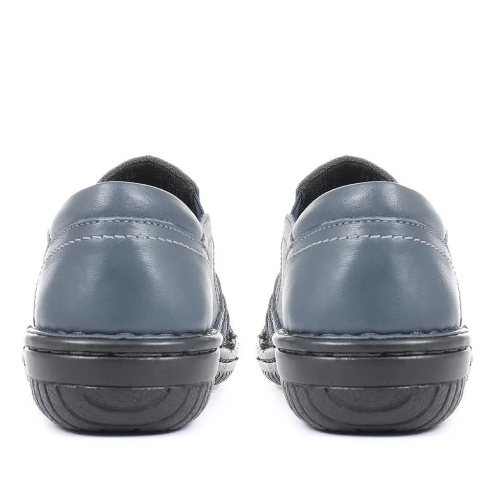 Leather Slip On Shoes for Women - Navy