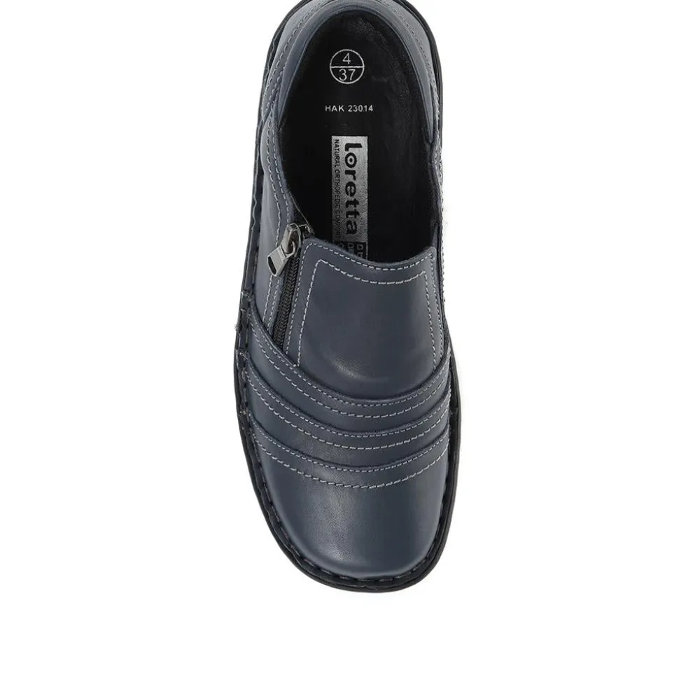 Leather Slip On Shoes for Women - Navy